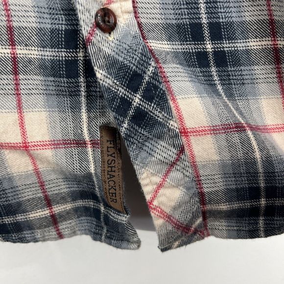 Flyshacker Button Up Shirt Men Medium Chamois Sand Black Plaid Long Sleeve - Picture 12 of 14